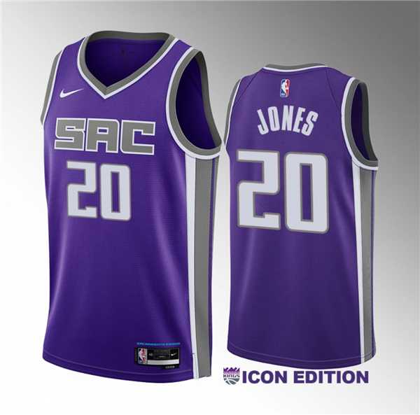 Men's Sacramento Kings #20 Colby Jones Purple 2023 Draft Icon Edition Stitched Jersey Dzhi